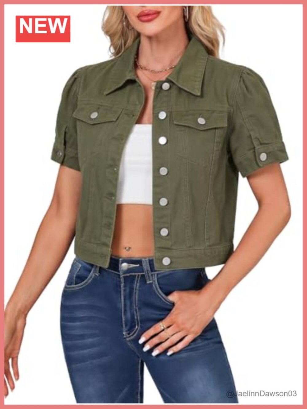 Short Sleeve Cropped Denim Jacket with Puff Sleeves